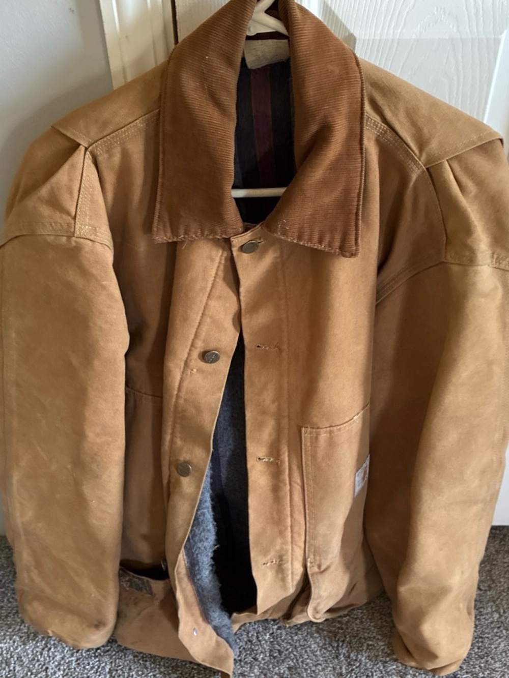 Carhartt Men's Brown Workwear Jacket with Corduroy Collar Vintage